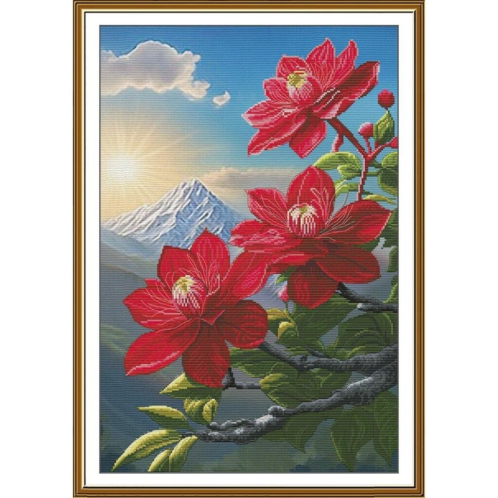 Counted Cross Stitch Kit Mountain flowers DIY Unprinted canvas