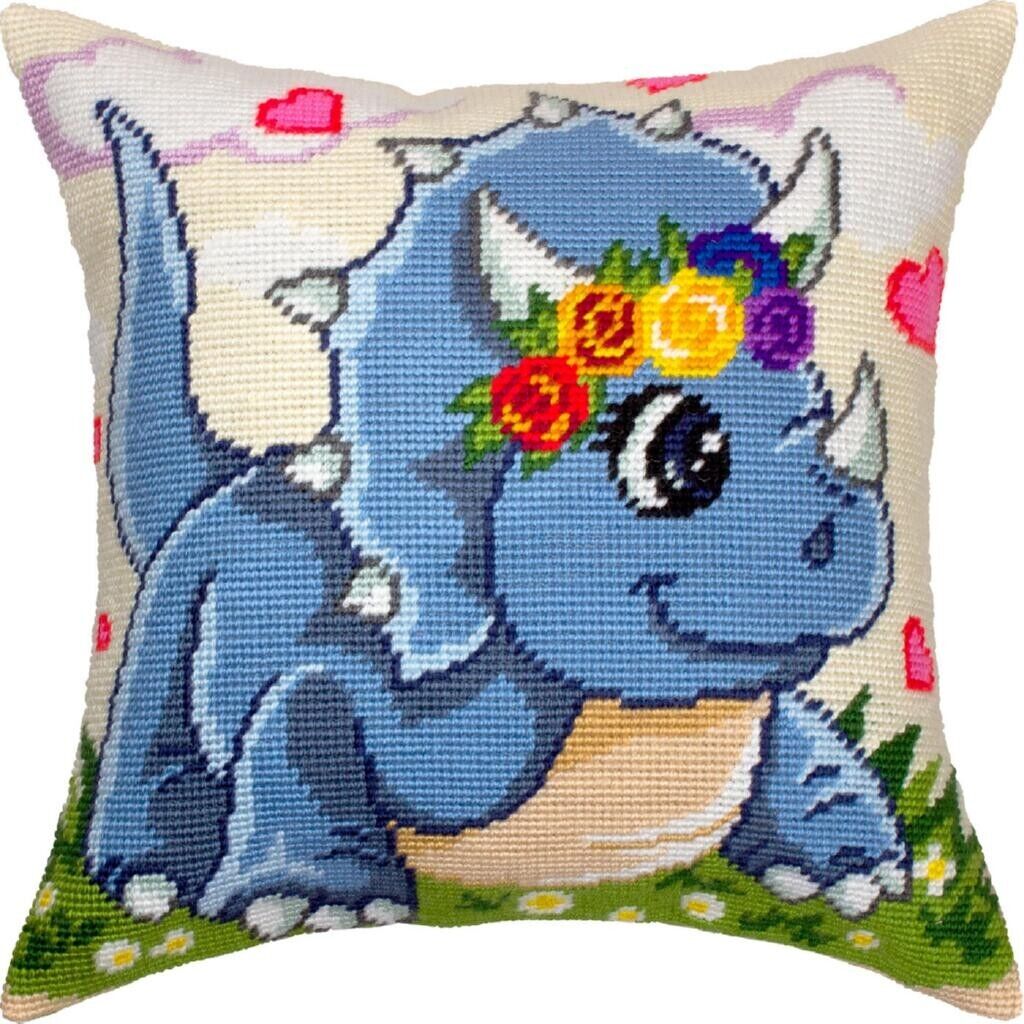 Tapestry Pillow Cover DIY kit "Triceratops" Needlepoint kit Printed canvas