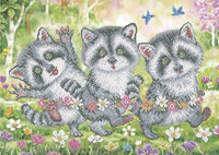 Bead Embroidery Kit Raccoons DIY Beaded needlepoint Beaded stitching