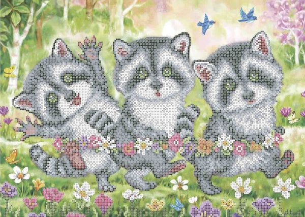 Bead Embroidery Kit Raccoons DIY Beaded needlepoint Beaded stitching