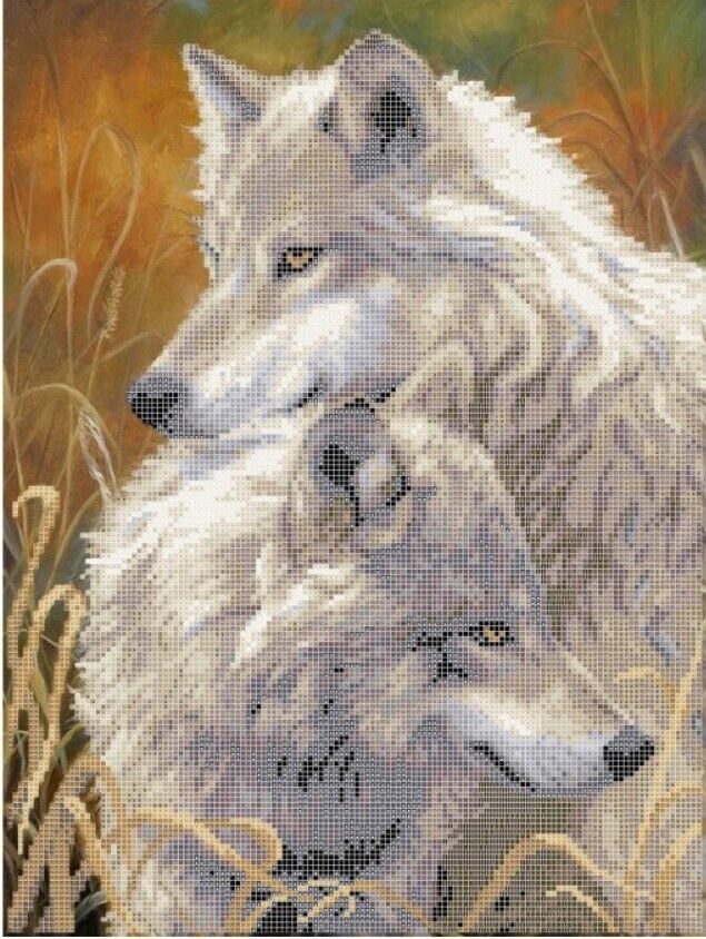 Bead Embroidery Kit Wolves DIY Bead needlepoint Bead stitching