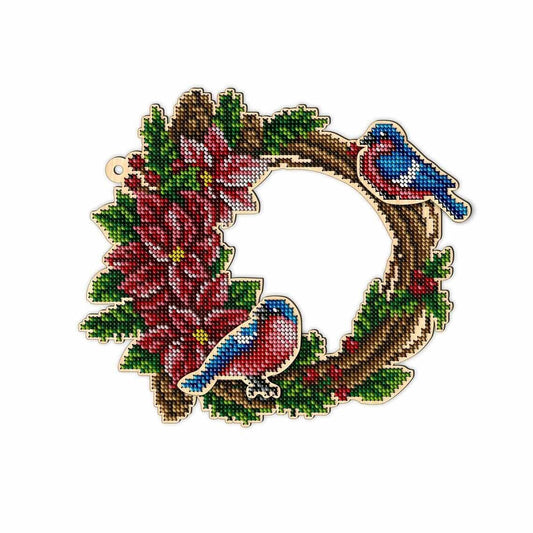 Bead Embroidery Kit on Wood Christmas Wreath DIY