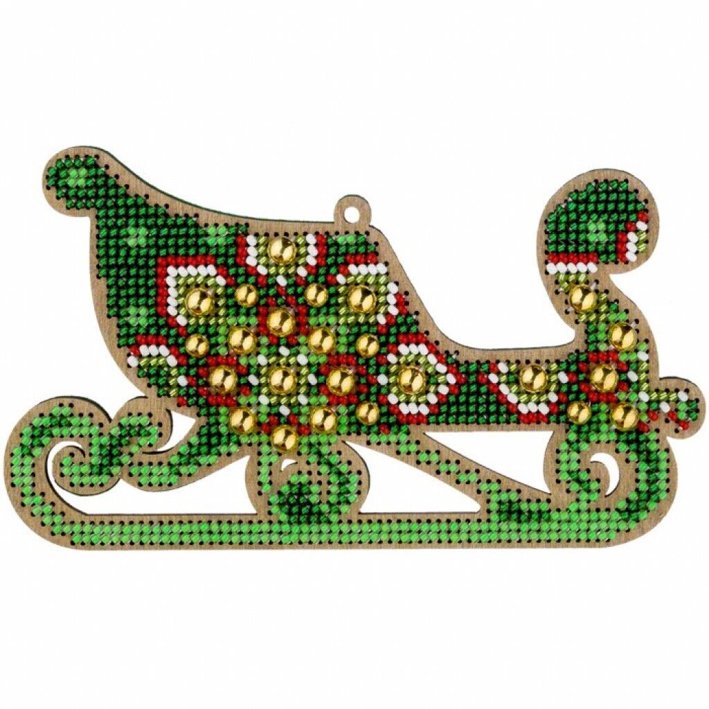 Bead Embroidery Kit on Wood Sleigh DIY Christmas tree toy