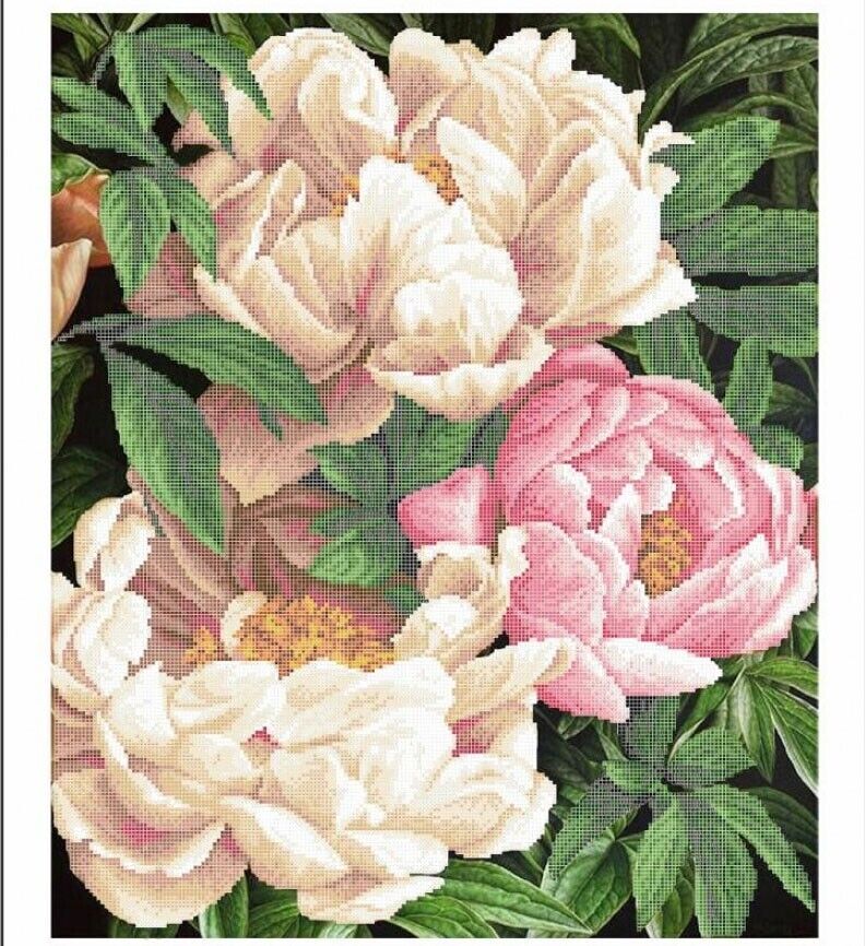 Bead Embroidery Kit Peonies Flowers DIY Bead needlepoint Bead stitching