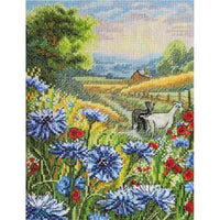 Counted Cross Stitch Kit Cornflower field DIY Unprinted canvas