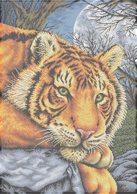 Big Full Bead Embroidery Kit Tiger DIY Bead needlepoint Bead stitching Beadwork