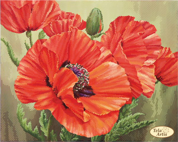 Full Bead Embroidery Kit Poppies Flowers Bead needlepoint Bead stitching