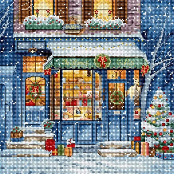 Counted Cross Stitch Kit Christmas Gift Shop DIY Unprinted canvas