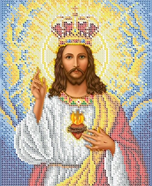 Bead Embroidery Kit Sacred Heart of Jesus DIY Bead needlepoint Beadwork