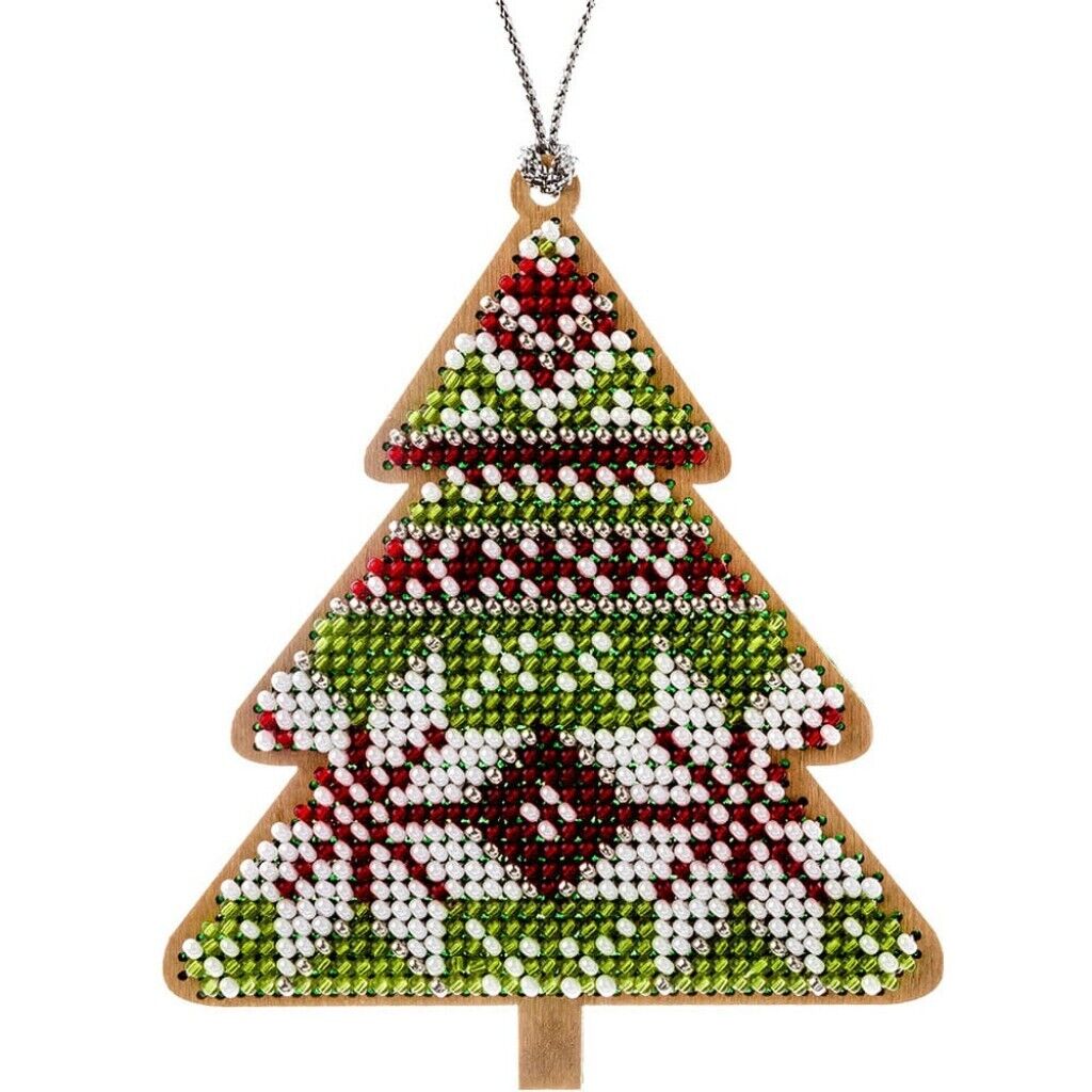 Bead Embroidery Kit on Wood Christmas tree DIY Christmas tree toy