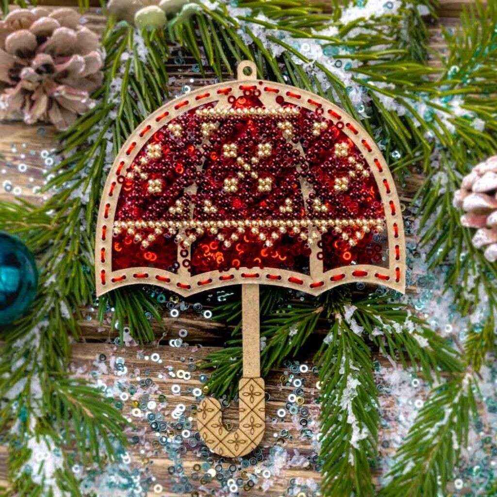 Bead Embroidery Kit on Plastic Red umbrella DIY Christmas tree toy