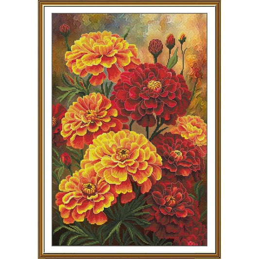 Counted Cross Stitch Kit Marigolds Flowers DIY Unprinted canvas