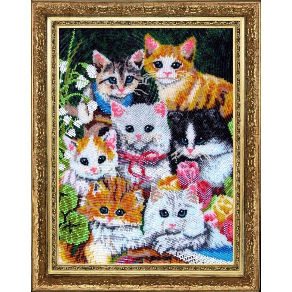 Full Bead Embroidery Kit Cats DIY Bead needlepoint Bead stitching Beadwork