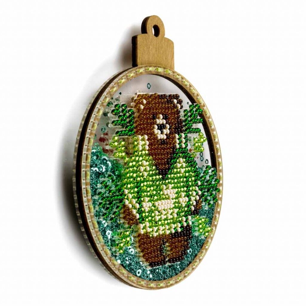 Bead Embroidery Kit on Plastic Bear DIY Christmas tree toy