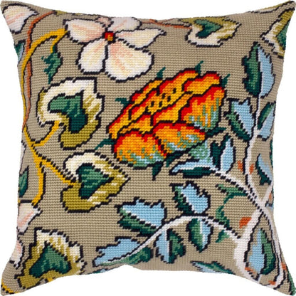 Tapestry Pillow Cover DIY kit "Flowers" Needlepoint kit Printed canvas