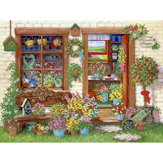 Bead Embroidery Kit Flower store DIY Beaded needlepoint Beaded stitching