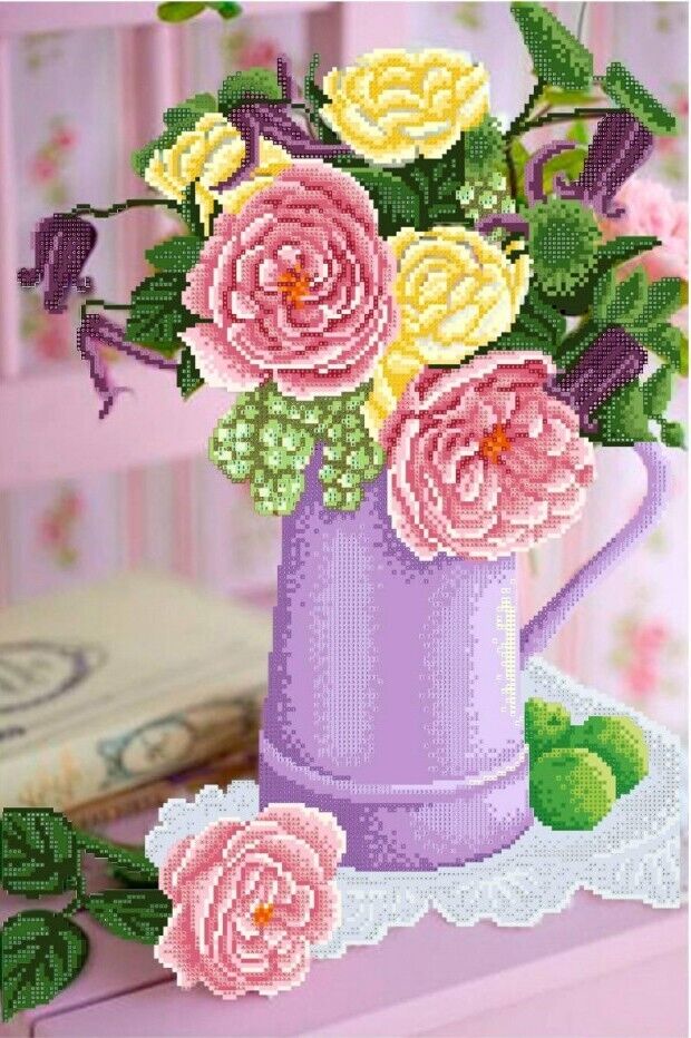 Bead Embroidery Kit Summer flowers DIY Bead needlepoint Bead stitching