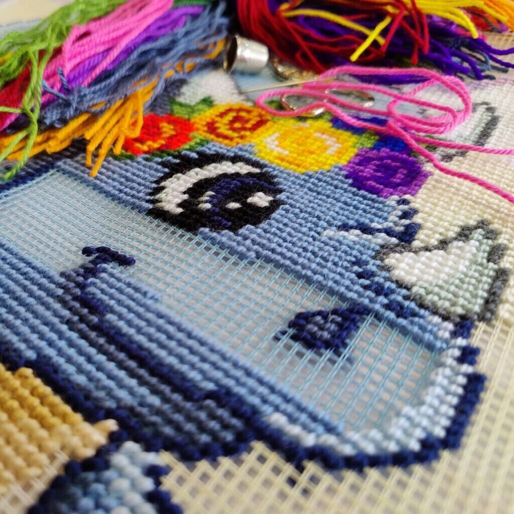 Tapestry Pillow Cover DIY kit "Triceratops" Needlepoint kit Printed canvas