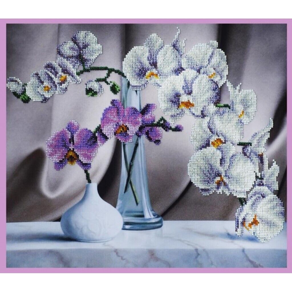 Bead Embroidery Kit Orchid Flowers DIY Beaded needlepoint Beaded stitching