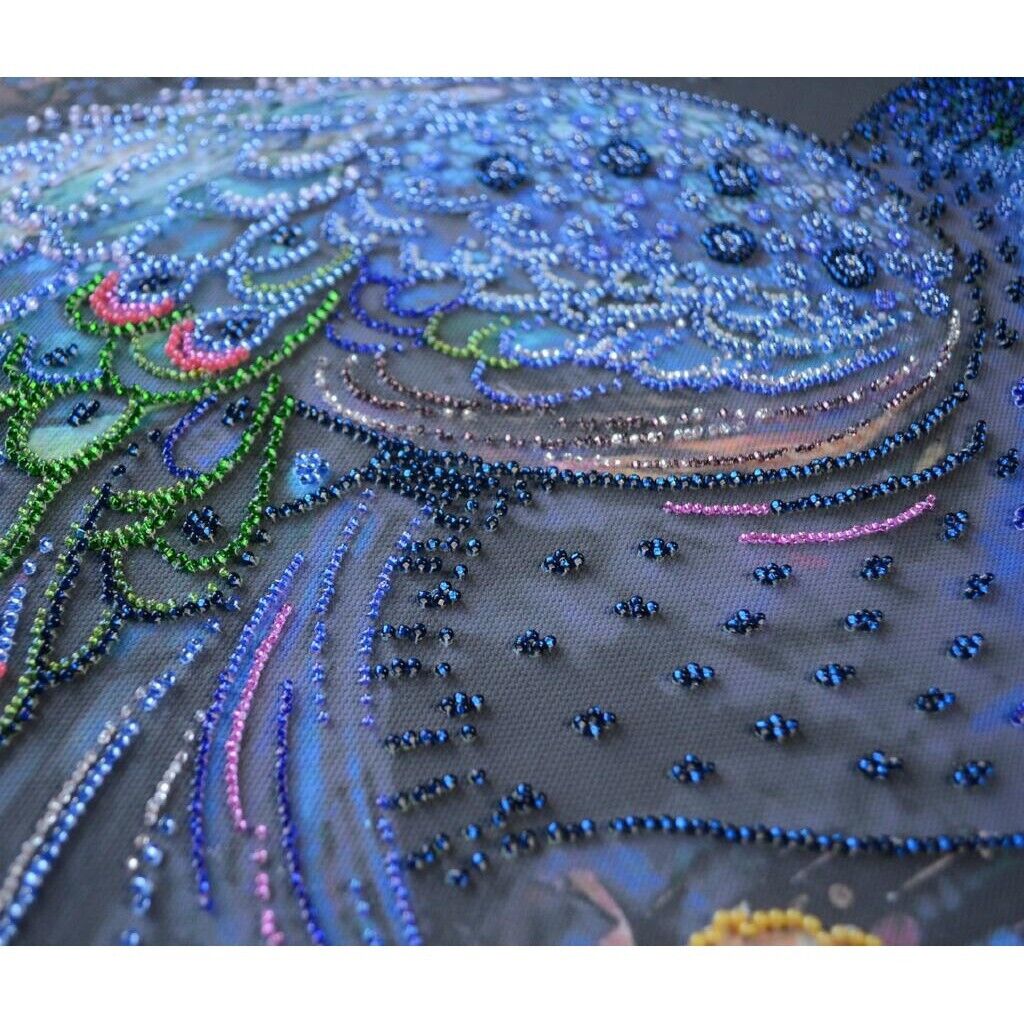 Bead Embroidery Kit Peacock Beaded stitching Bead needlepoint Beadwork DIY