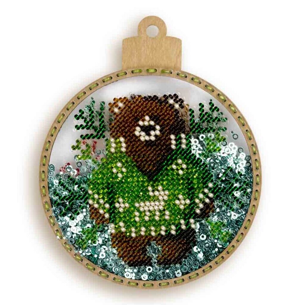 Bead Embroidery Kit on Plastic Bear DIY Christmas tree toy