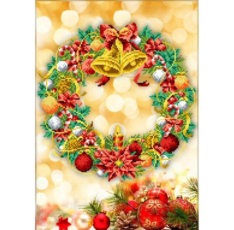 Bead Embroidery Kit Christmas wreath DIY Beaded needlepoint Beadwork Beading