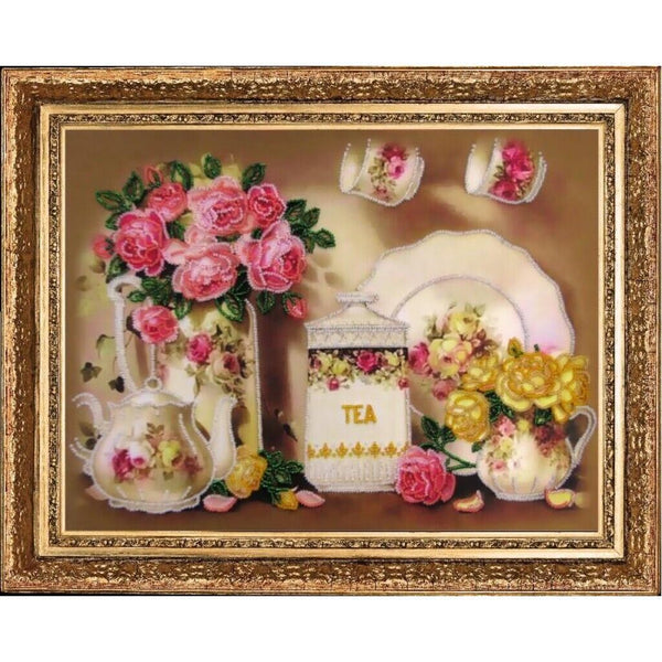 Bead Embroidery Kit Tea set DIY Bead needlepoint Bead stitching Beadwork