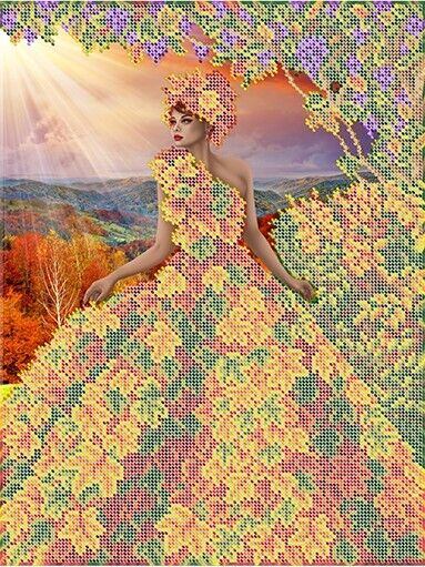 Bead Embroidery Kit Lady Autumn DIY Bead needlepoint Bead stitching Beadwork