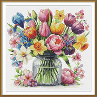 Counted Cross Stitch Kit Flowers DIY Unprinted canvas