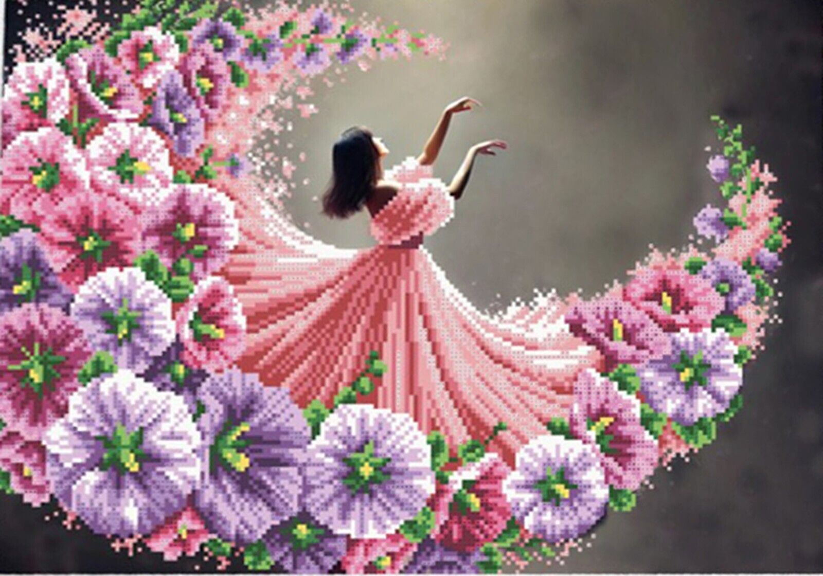 Bead Embroidery Kit Dance with flowers Bead needlepoint Bead stitching