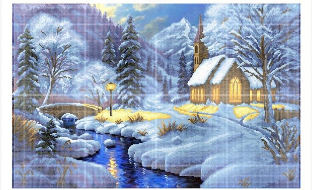 Big Bead Embroidery Kit Winter evening DIY Bead needlepoint Beaded stitching