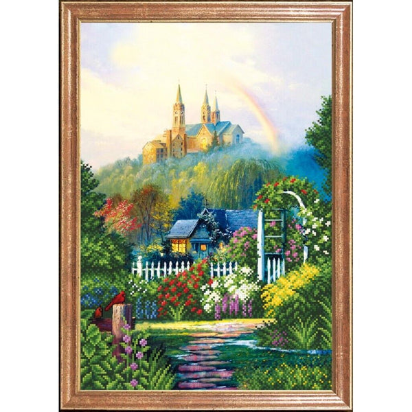 Bead Embroidery Kit Rainbow and a castle Bead needlepoint Bead stitching DIY