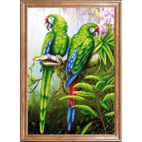 Bead Embroidery Kit Green parrots DIY Beaded needlepoint Beaded stitching