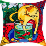 Tapestry Pillow Cover DIY kit "Cat and fish" Needlepoint kit Printed canvas