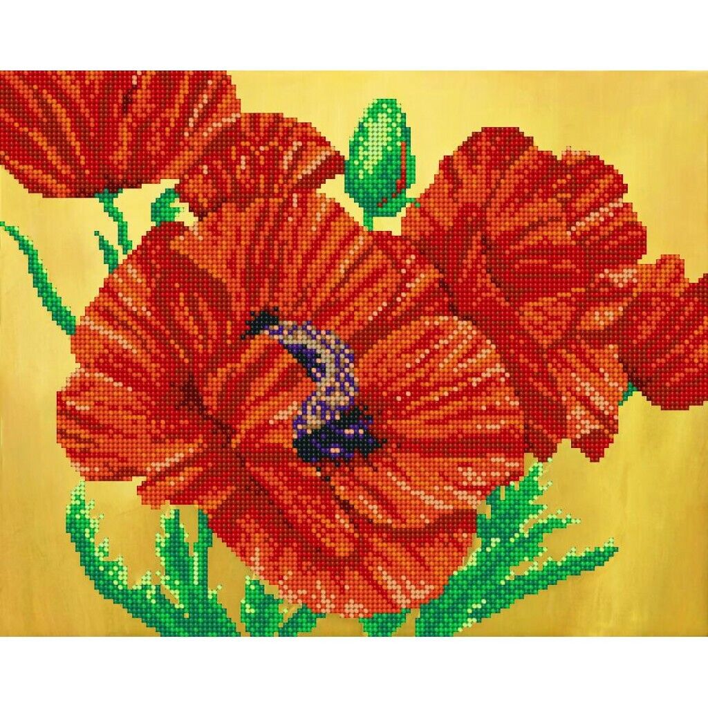 Bead Embroidery Kit Poppies Flowers DIY Bead needlepoint Beadwork