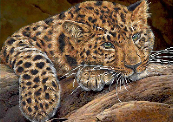 Bead Embroidery Kit Leopard DIY Beaded needlepoint Beaded stitching