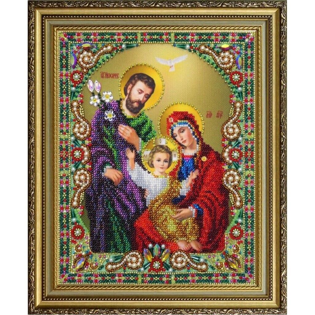 Bead Embroidery Kit Icon Holy family Beaded stitching DIY Needlepoint kit