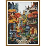 Counted Cross Stitch Kit Autumn city DIY Unprinted canvas