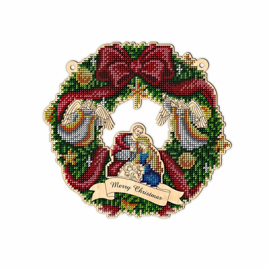 Bead Embroidery Kit on Wood Christmas Wreath DIY