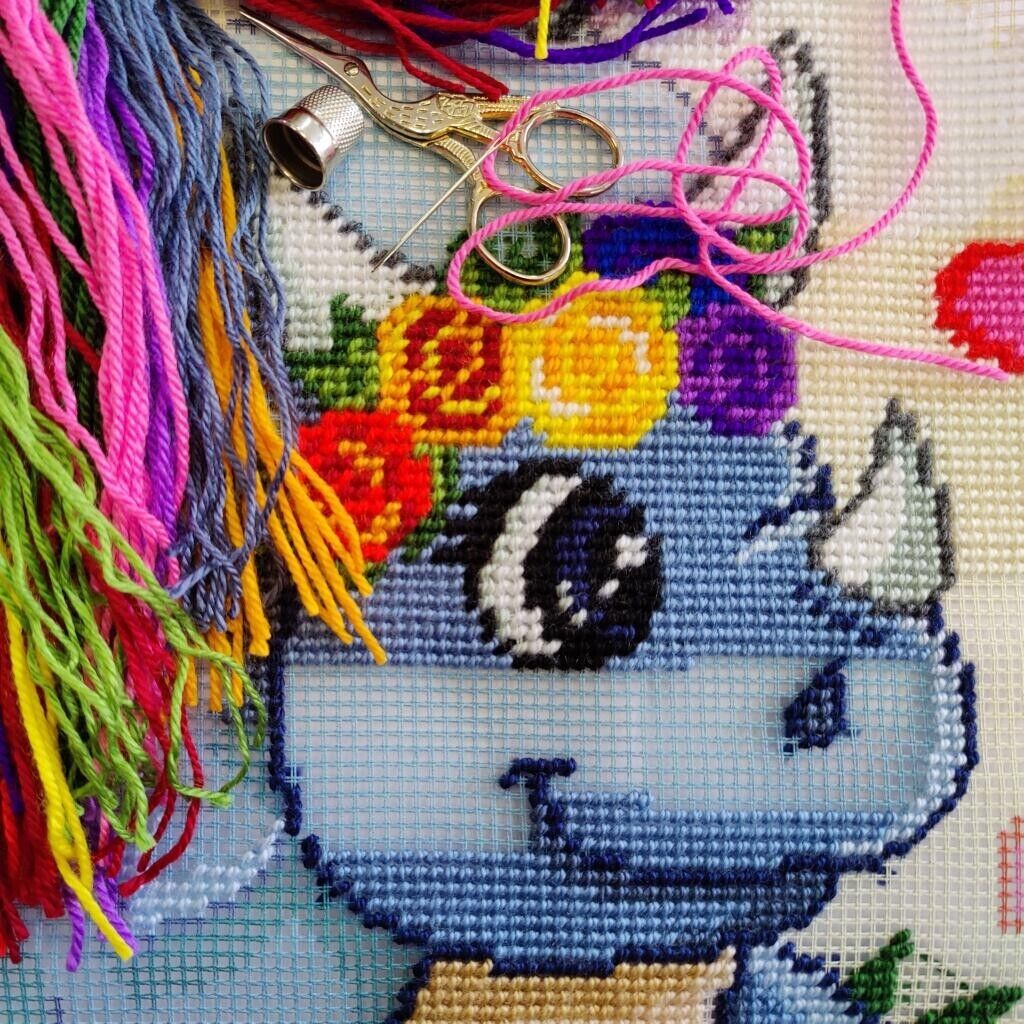 Tapestry Pillow Cover DIY kit "Triceratops" Needlepoint kit Printed canvas