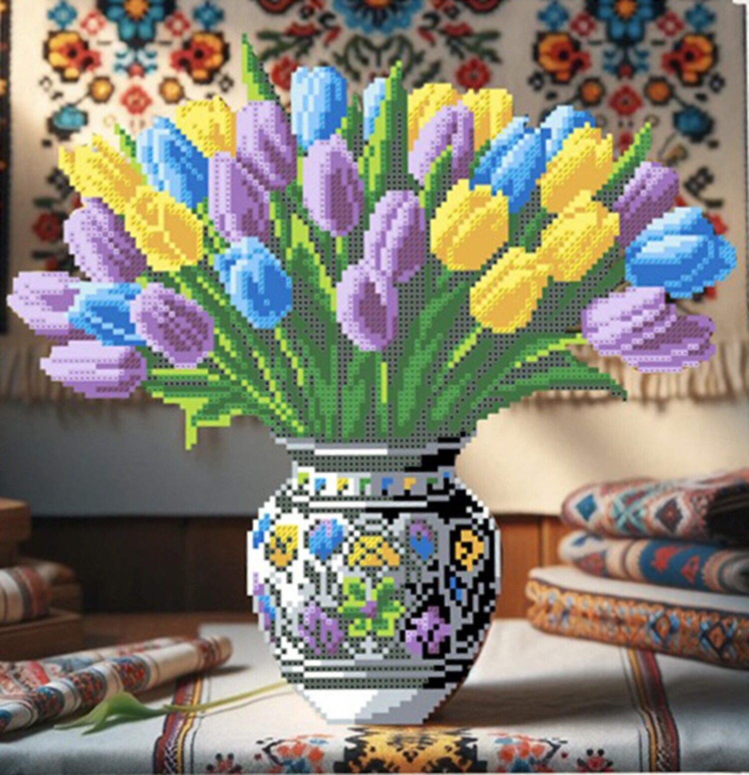 Bead Embroidery Kit Tulips DIY Beaded needlepoint Beadwork Beading