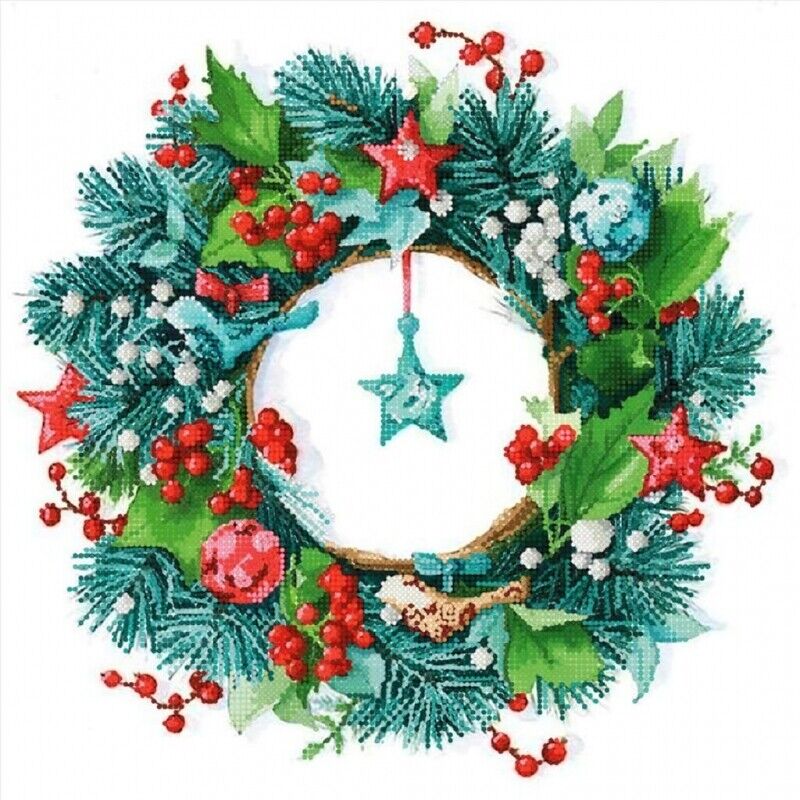 Bead Embroidery Kit Wreath with birds DIY Bead needlepoint Bead stitching