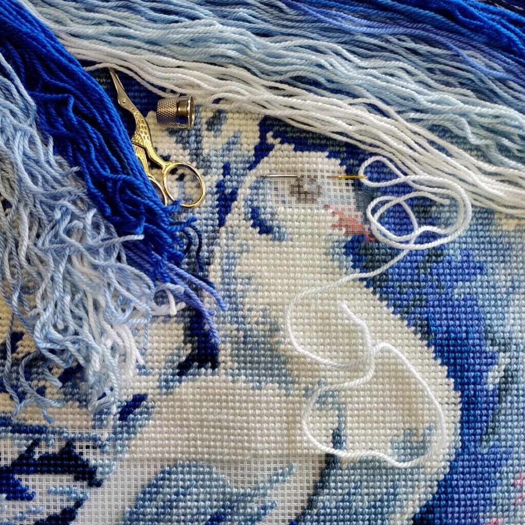 Tapestry Pillow Cover DIY kit "Pigeon" Needlepoint kit Printed canvas