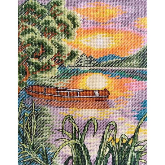 Counted Cross Stitch Kit Boat at sunset DIY Unprinted canvas