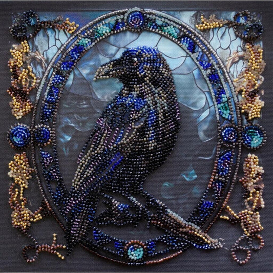 Bead Embroidery Kit Black Crow Beaded stitching Bead needlepoint Beading DIY