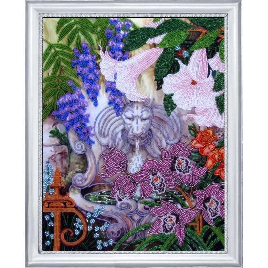 Bead Embroidery Kit Garden fountain DIY Bead needlepoint Beadwork