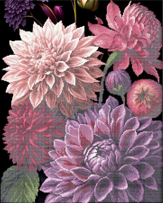 Bead Embroidery Kit Dahlias Flowers DIY Bead needlepoint Bead stitching