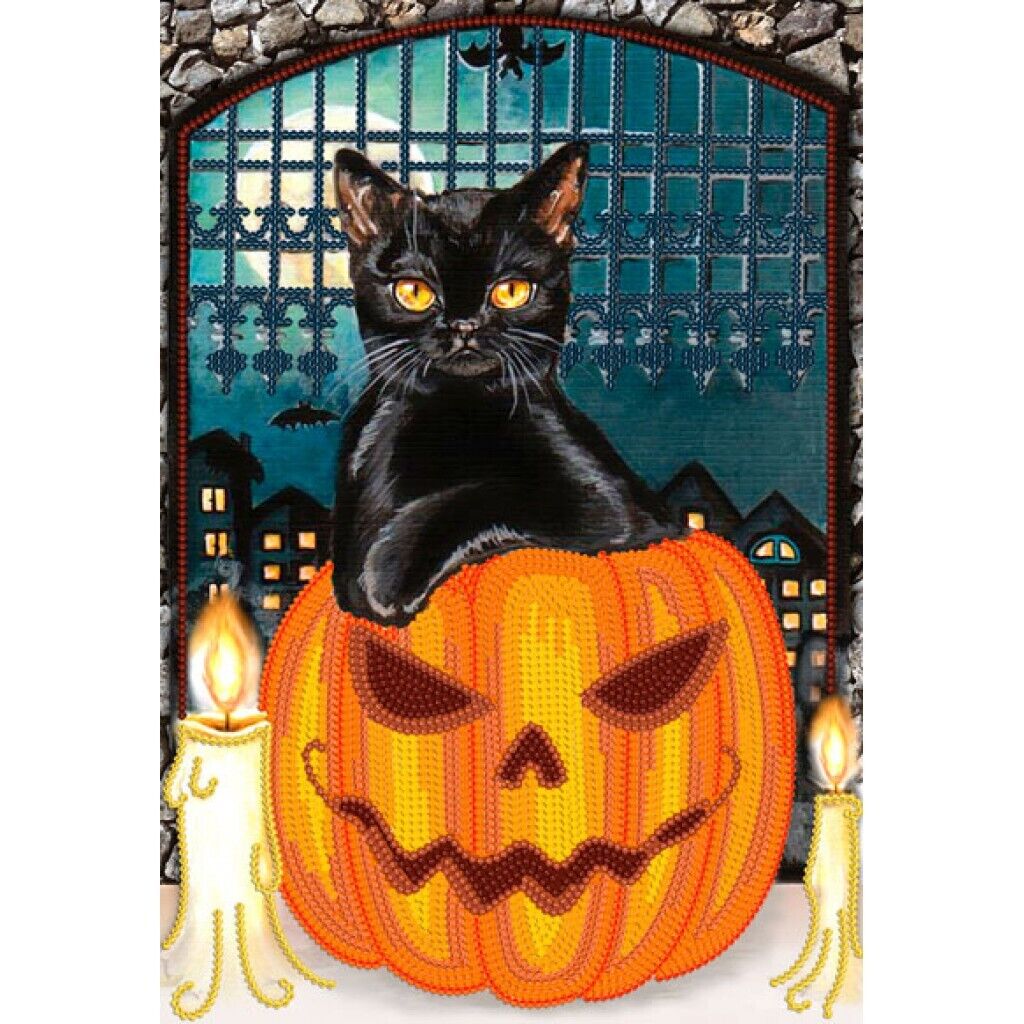 Bead Embroidery Kit Black cat Halloween Bead needlepoint Bead stitching DIY