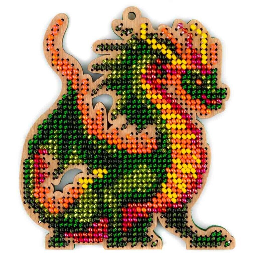 Bead Embroidery Kit on Wood Dragon DIY Christmas tree toy