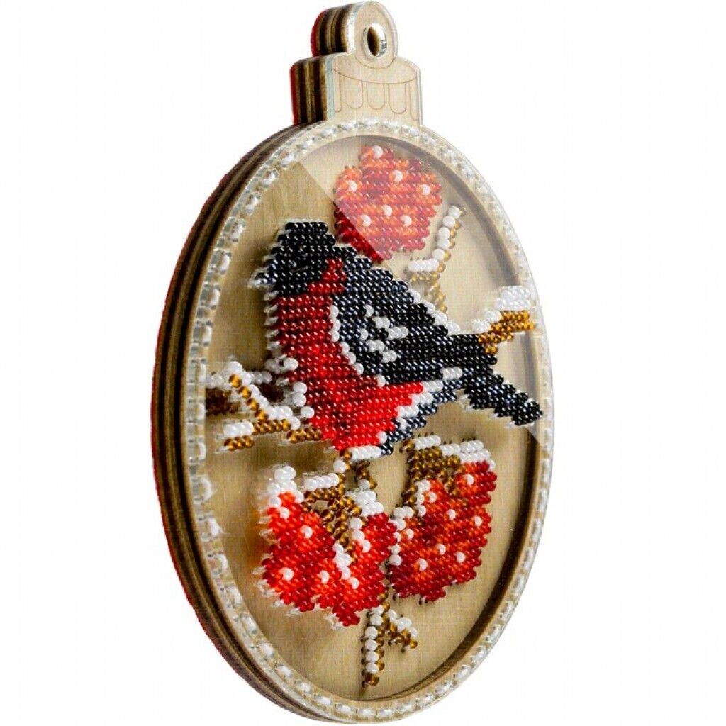 Bead Embroidery Kit on Wood Snowbird DIY Christmas tree toy